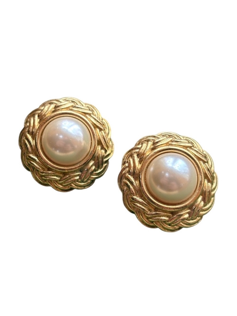 Christian Dior Vintage Faux Pearl Gold Clip On Earrings